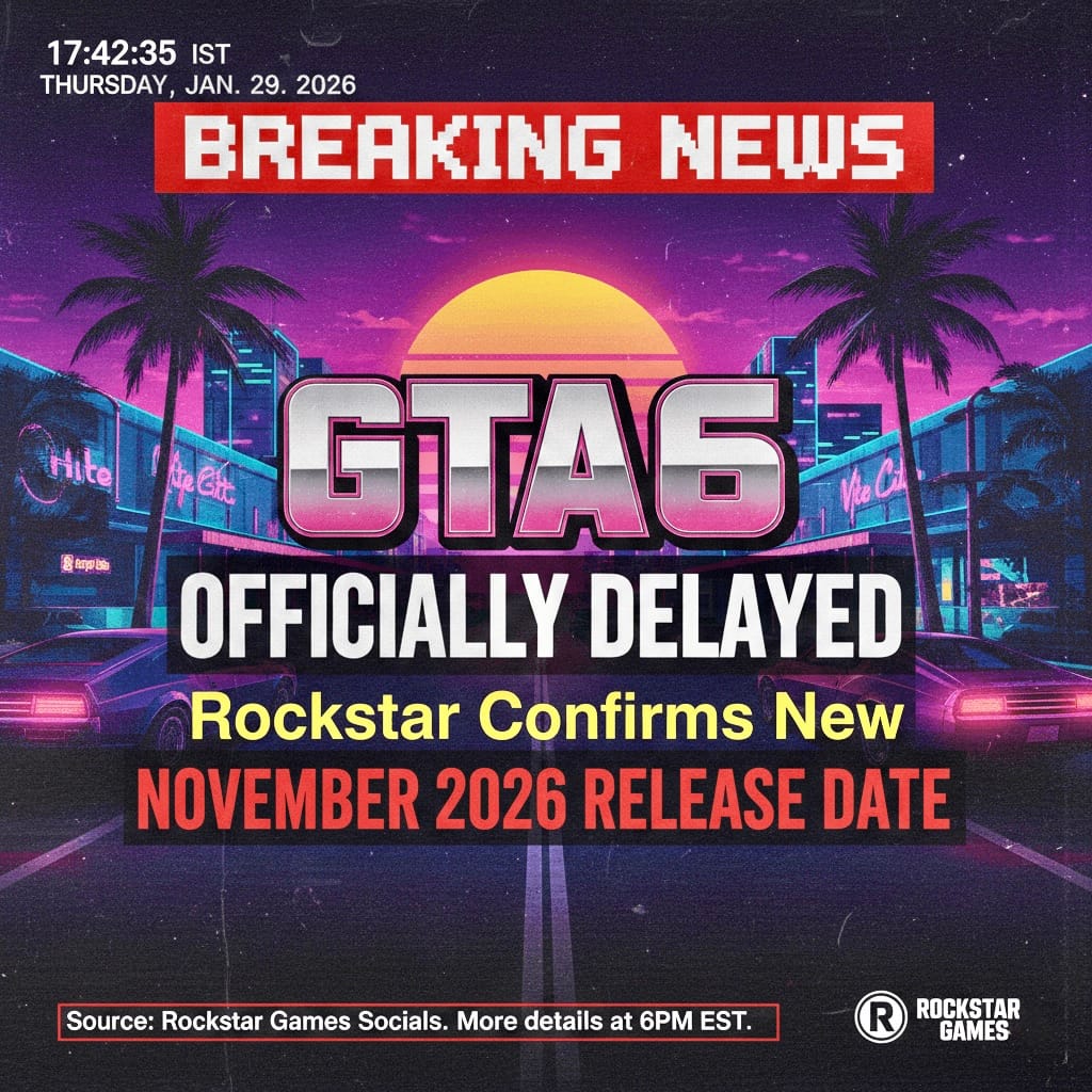 GTA 6 Officially Delayed: Rockstar Confirms New November 2026 Release Date
